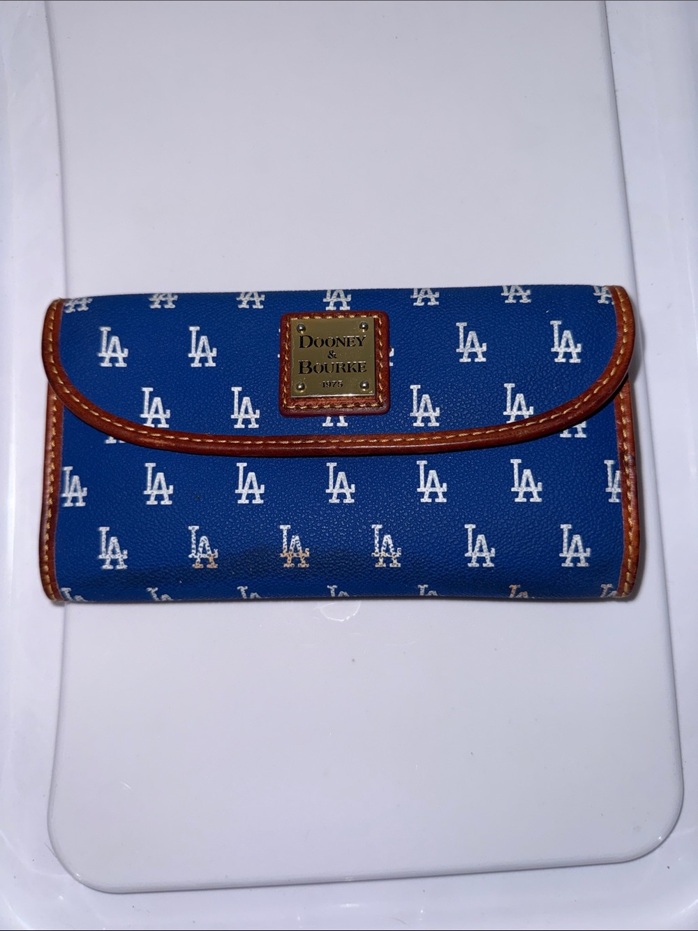 Dooney & Bourke Blue LA Logo Continental Wallet with Brown Trim